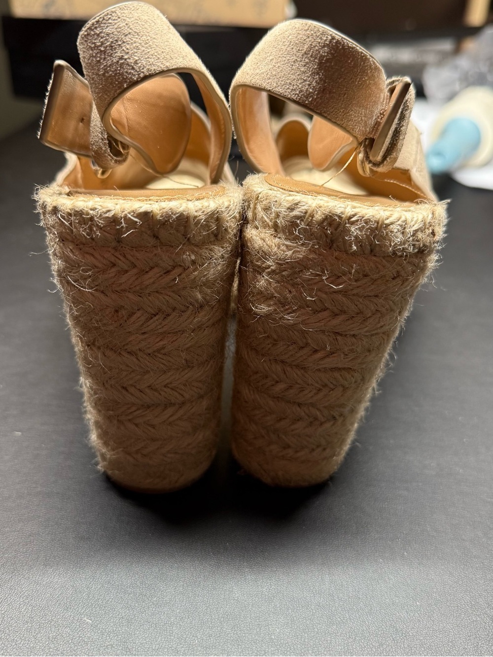 Marc Fisher Beige Suede Espadrille Slingback Wedges - Picture 3 of 6